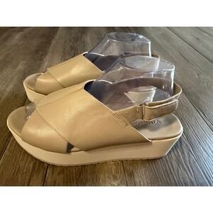 Vince Jenaya Beige Leather Cross Strap Platform Slingback Sandals US 8.5M
